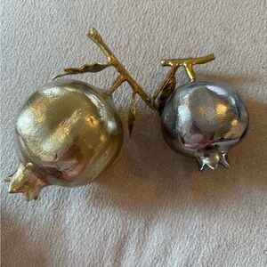 Ethan Allen Metallic Gold and Silver Pomegranate Pair Accent